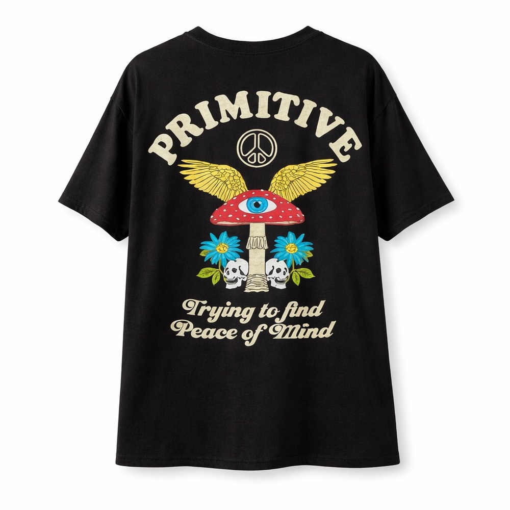 Primitive 2XL skateboarding Mushroom Shirt 0174 Black puffy print mens unisex